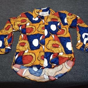 Vintage Koala Blouse Women Medium Abstract Brown‎ and Blue Collared